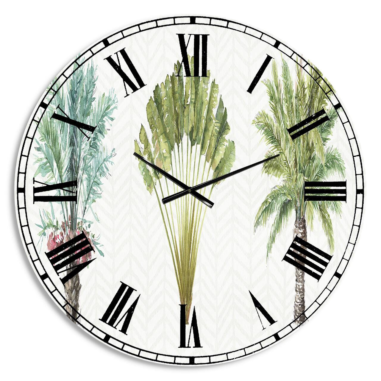 Designart 'Mixed Botanical Greens Palms Ii Farmhouse Wall Clock